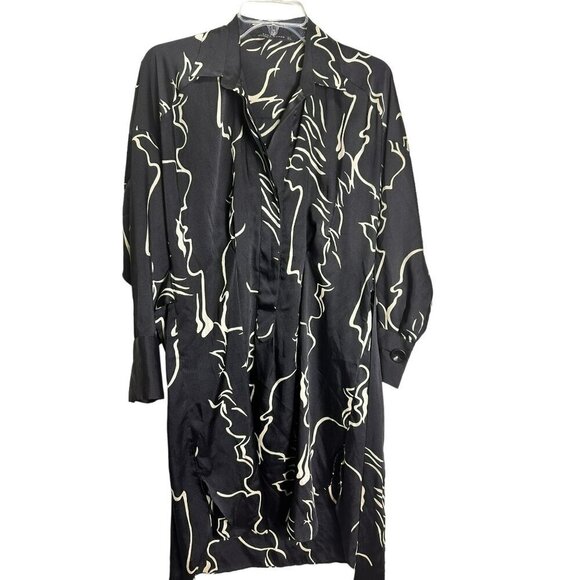 Zara Black White Abstract Print Tunic Midi Dress Size Medium‎ - Picture 3 of 14